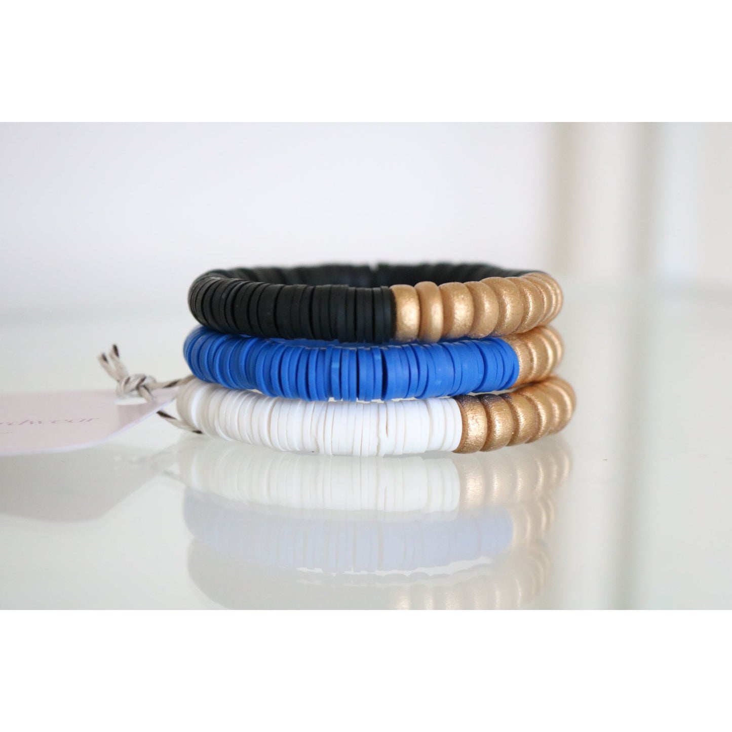 Royal Blue, Black, White Gold Wood Polymer Stack - Set of 3