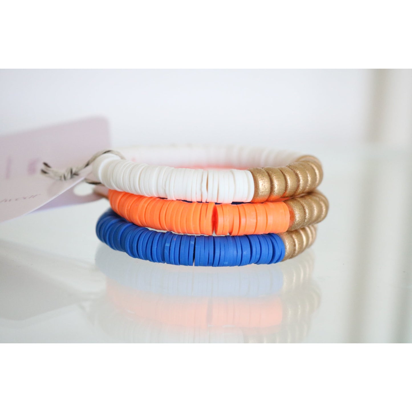Blue, Orange & White Bracelet Stack - Set of 3