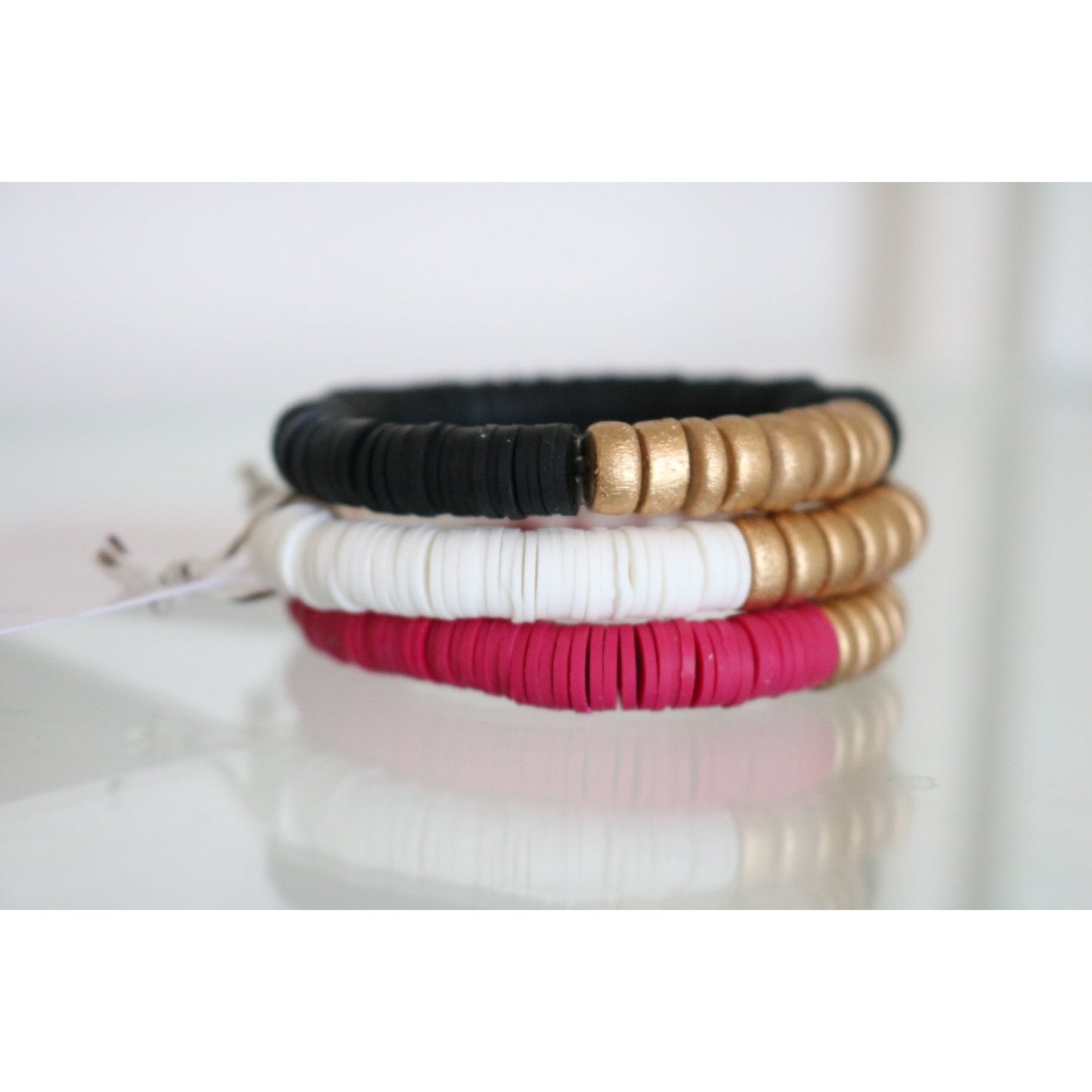 Maroon, Black, White Gold Wood Polymer Stack - Set of 3