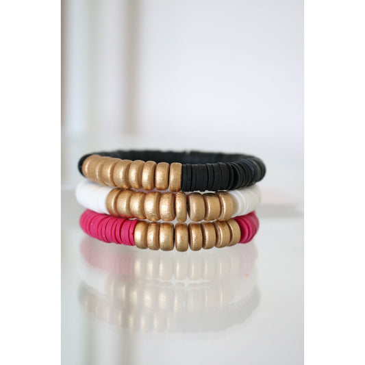 Maroon, Black, White Gold Wood Polymer Stack - Set of 3