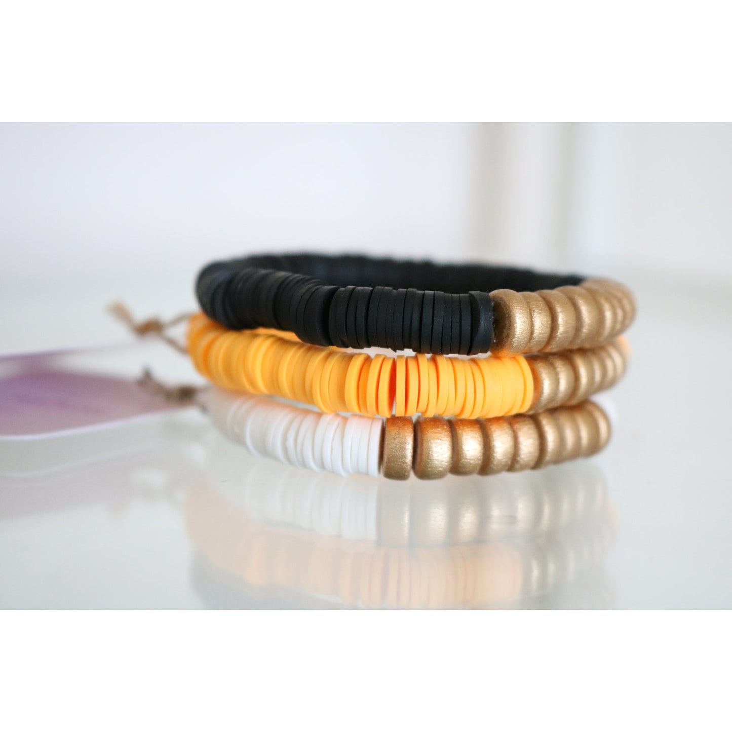 Black, Golden Yellow, White Gold Wood Polymer Stack - Set of 3