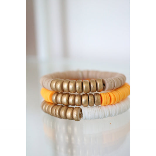 Orange Tan White Gold Wood Polymer Stack - Set of 3