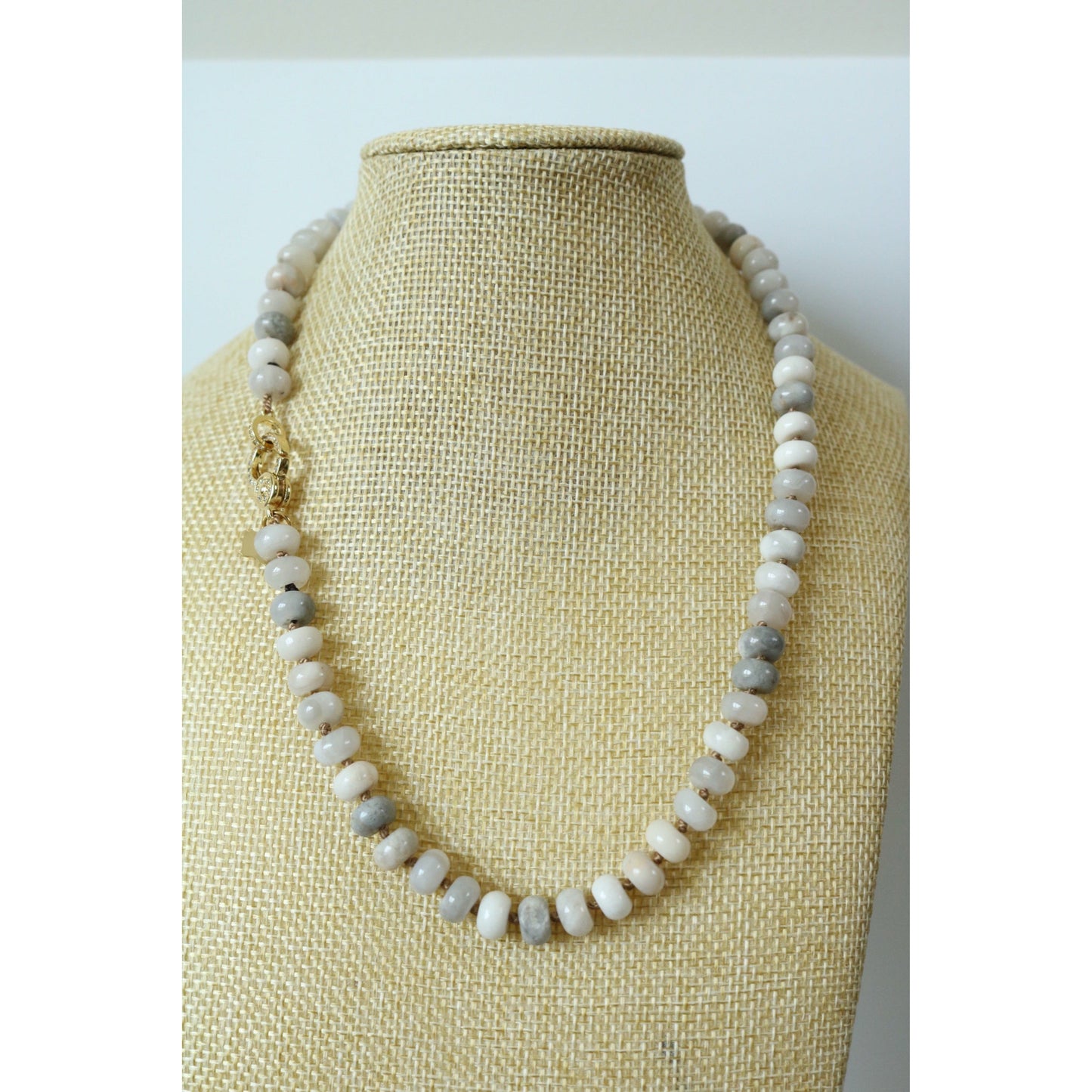 White Lace Agate Hand Knotted Candy Crush Necklace