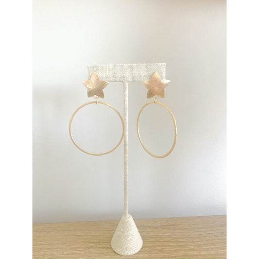 Gold Brushed Star Hoop Earrings