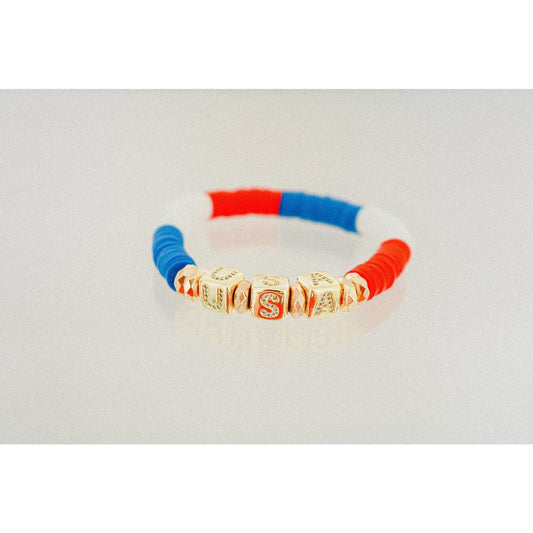 American Pride (USA) Pave Polymer Clay Stretch Bracelet