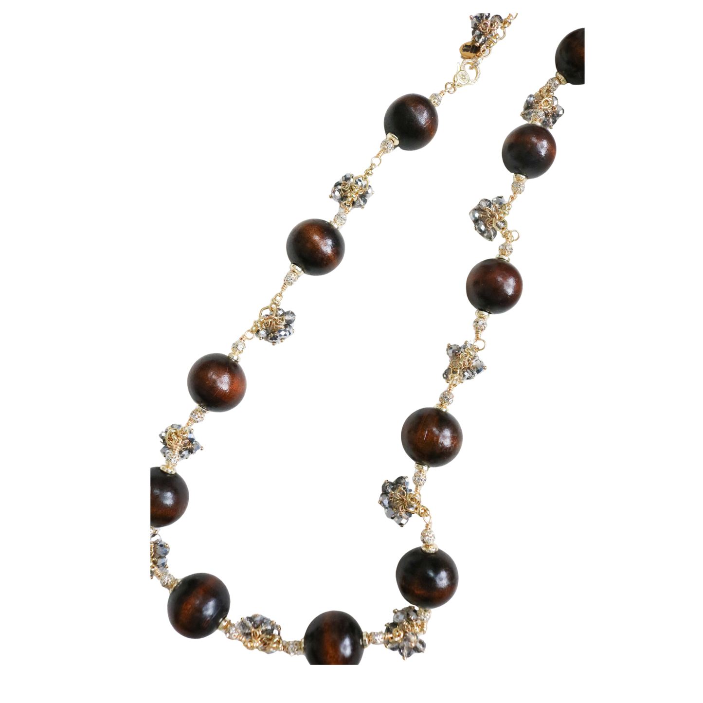 Wood + Crystal Long Beaded Necklace