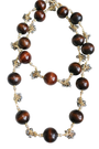 Necklace with wooden beads and gold accents on a white background