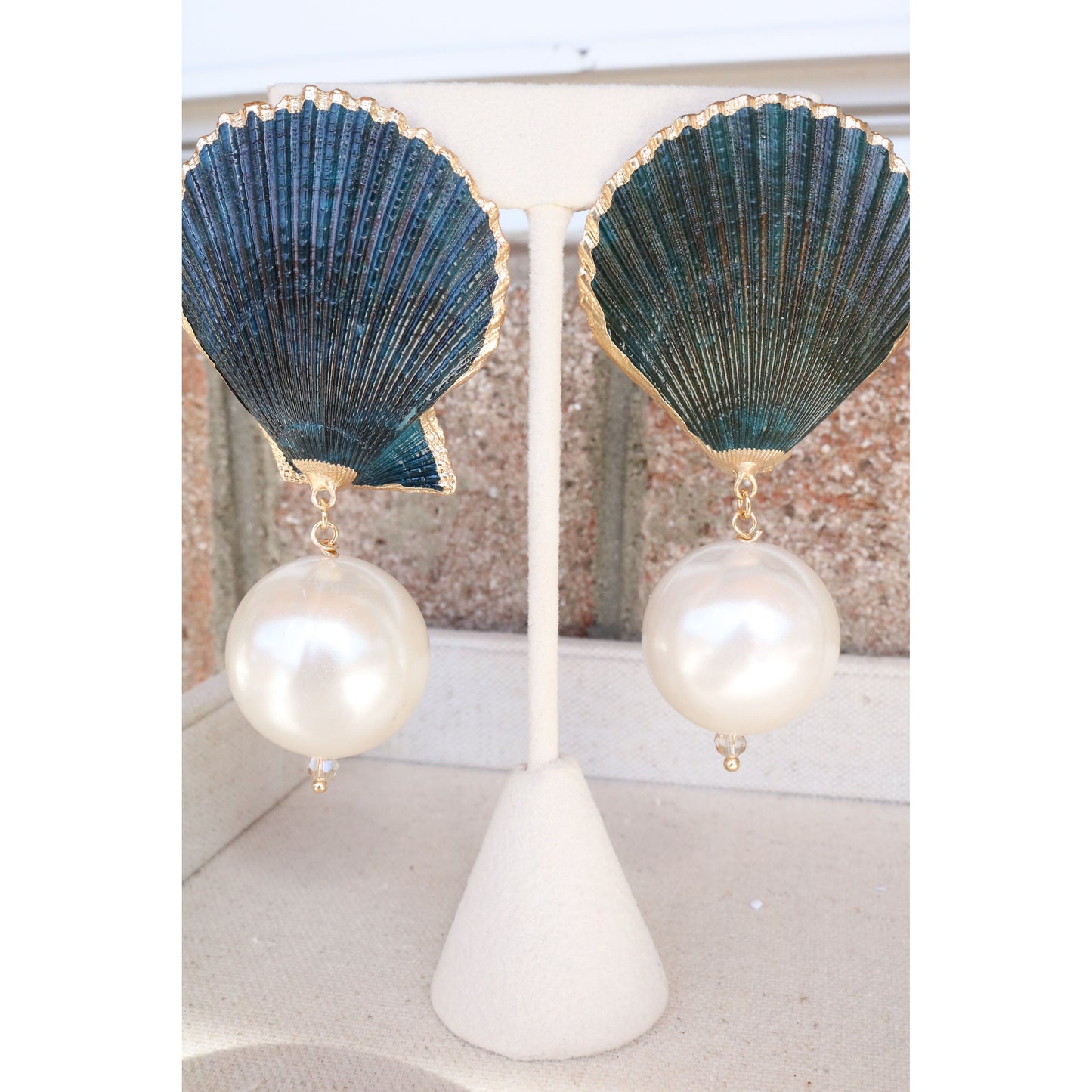 Navy Shell Pearl Earrings