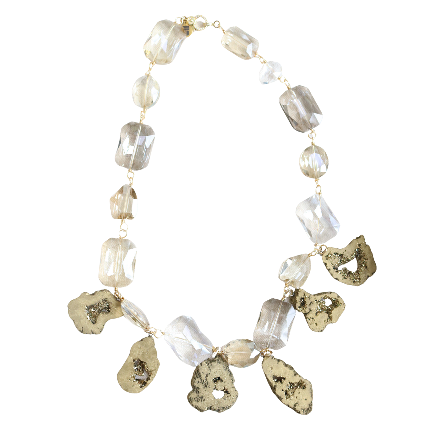 Necklace with natural stone beads on a white background