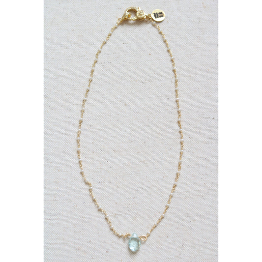 Aqua Quartz Dainty Pearl Necklace