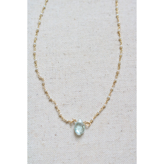Aqua Quartz Dainty Pearl Necklace