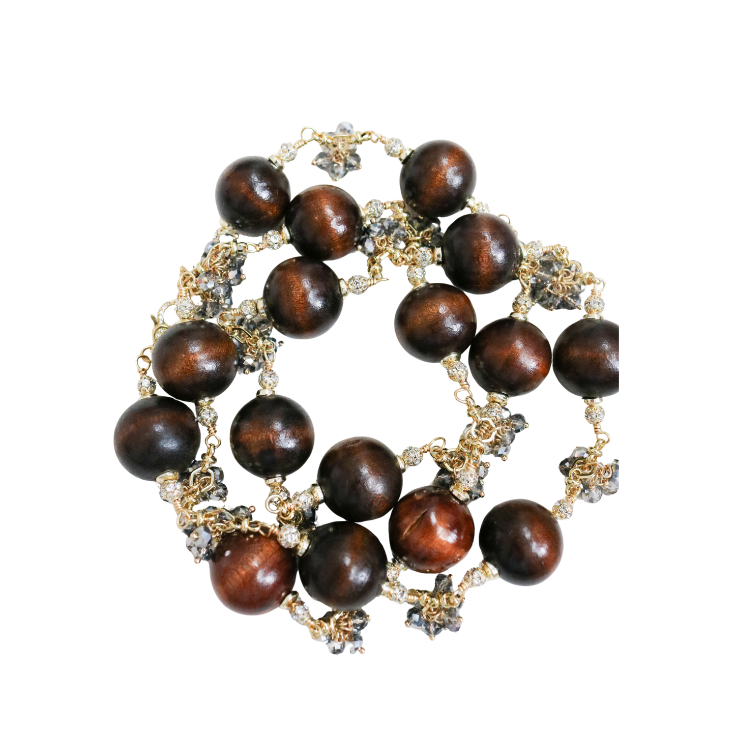 Wood + Crystal Long Beaded Necklace