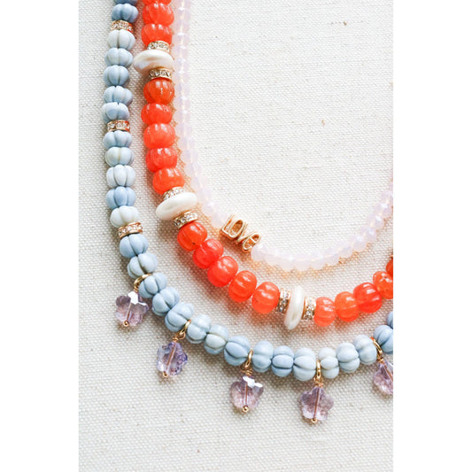 Carved Orange Opal + Coin Pearl Necklace