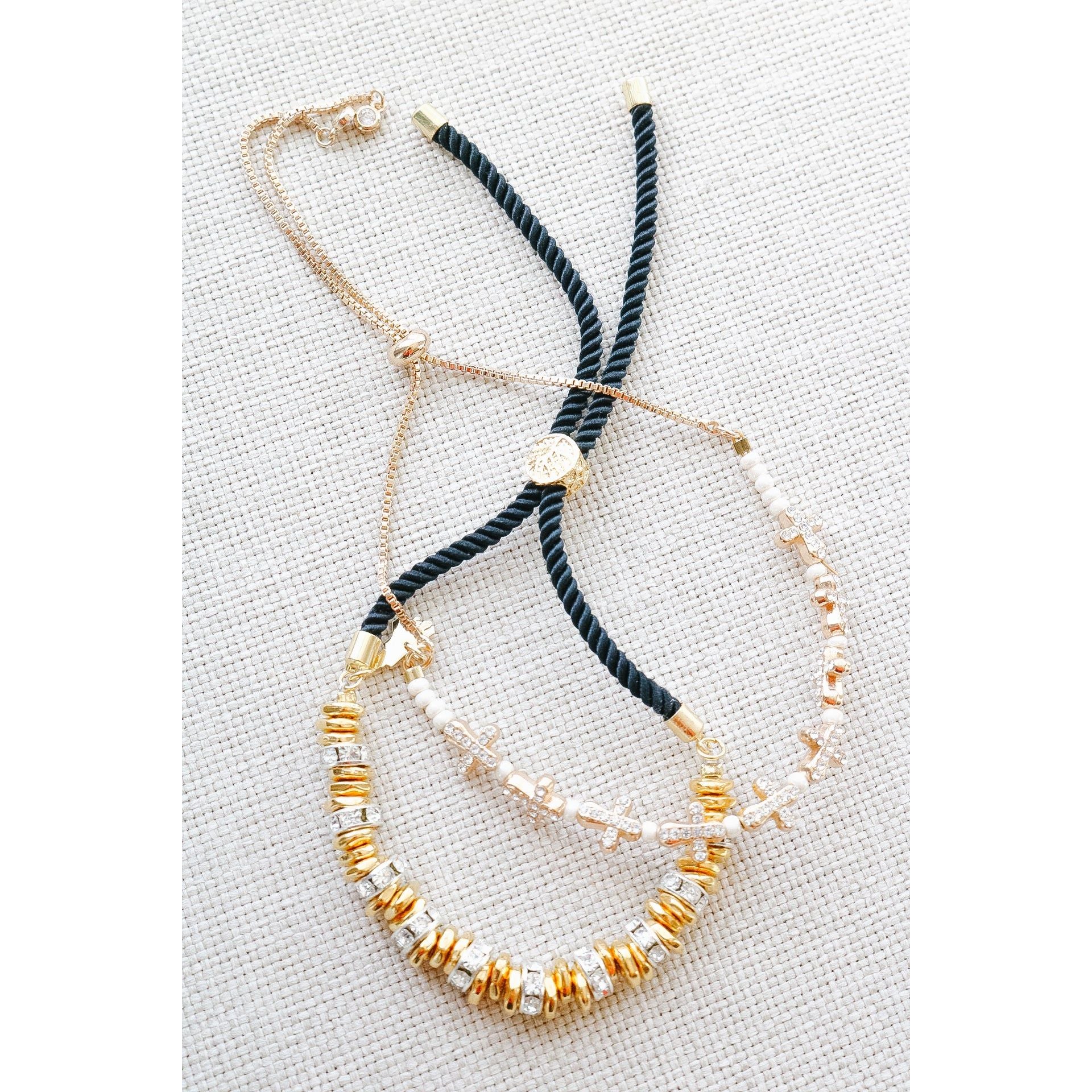 Gold Pave Cross Slider Bracelet