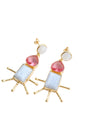 Pair of earrings with pink and white stones on a white background
