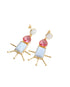 Pair of earrings with pink and white stones on a white background