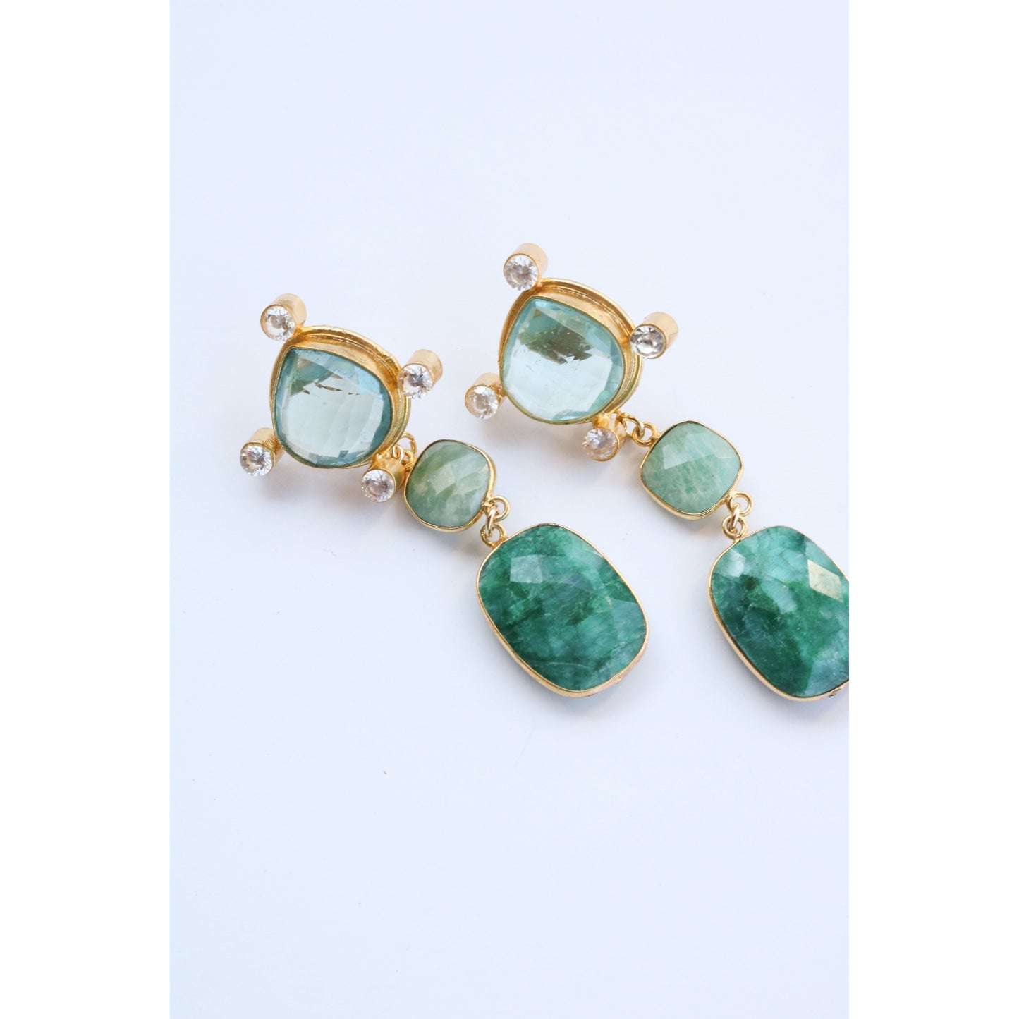 Green Amethyst + Emerald Earrings