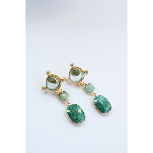 Green Amethyst + Emerald Earrings