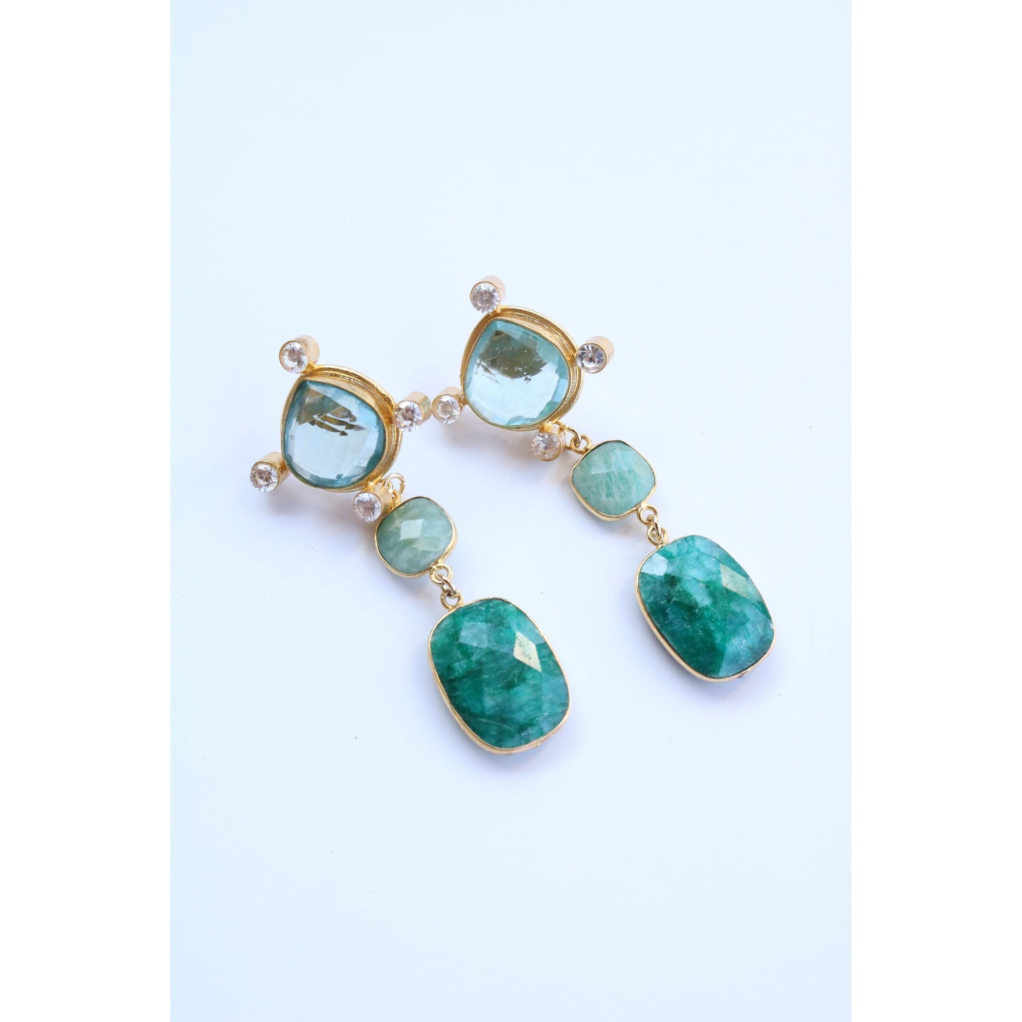 Green Amethyst + Emerald Earrings