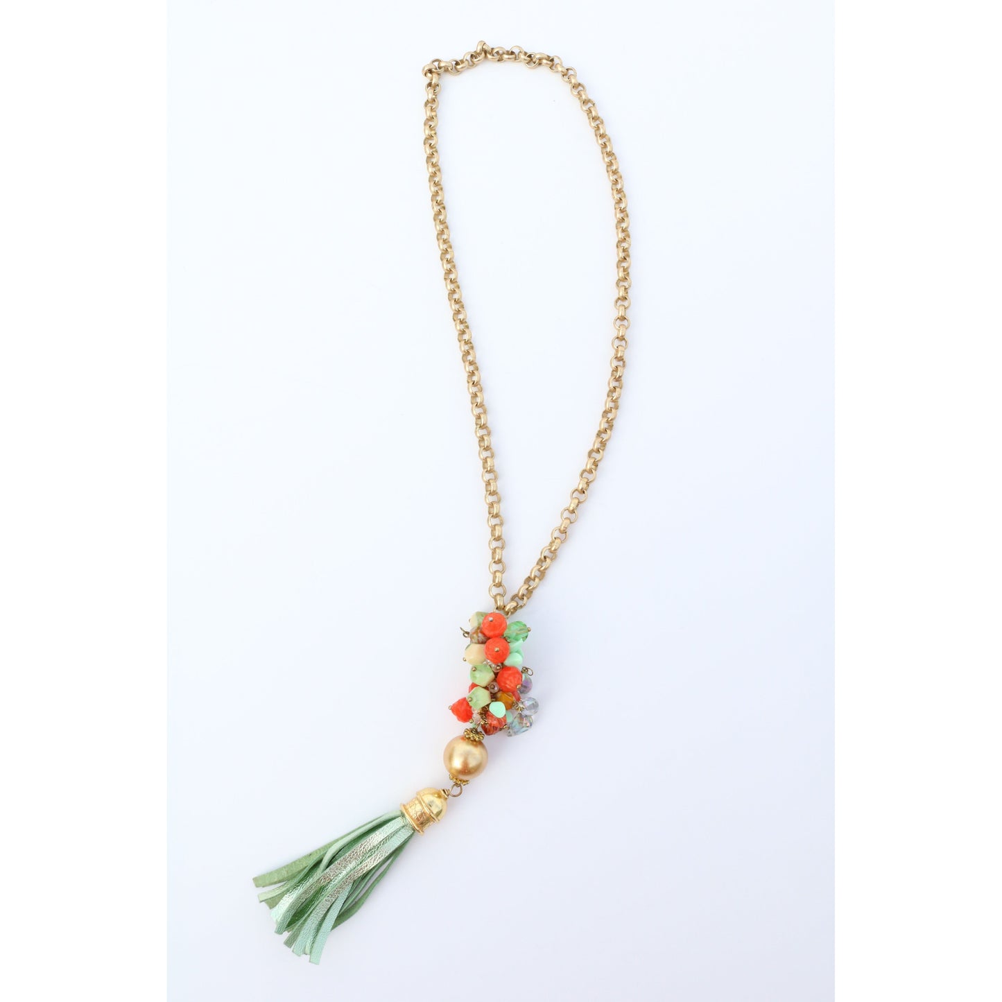 Green + Orange Tassel Pendant Necklace