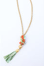 Green + Orange Tassel Pendant Necklace