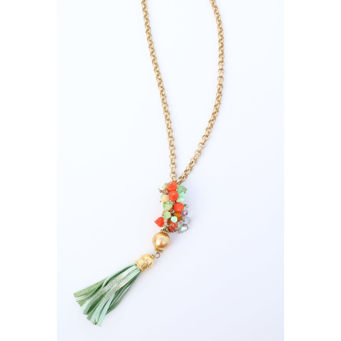 Green + Orange Tassel Pendant Necklace