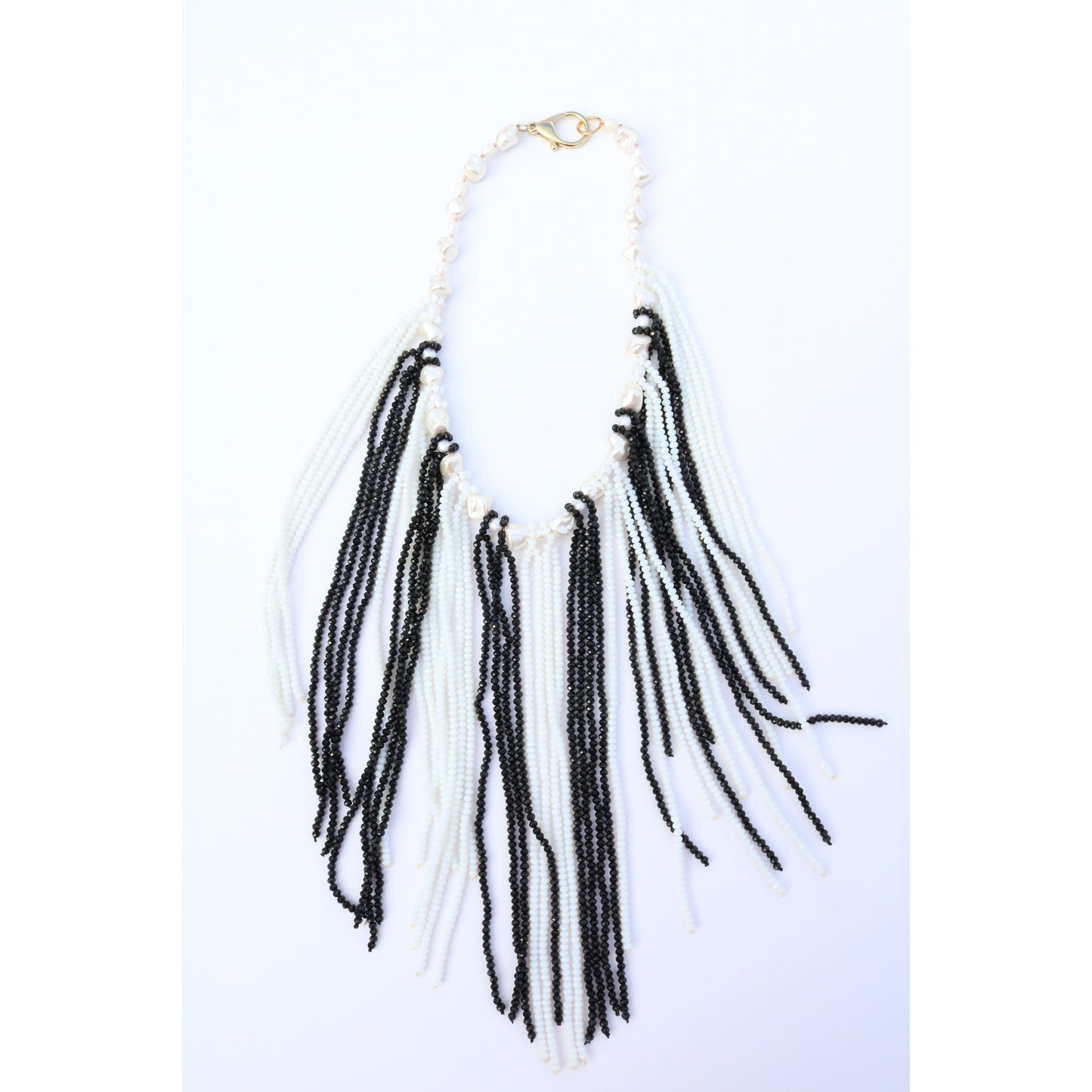 Black & White Crystal Fringe Necklace