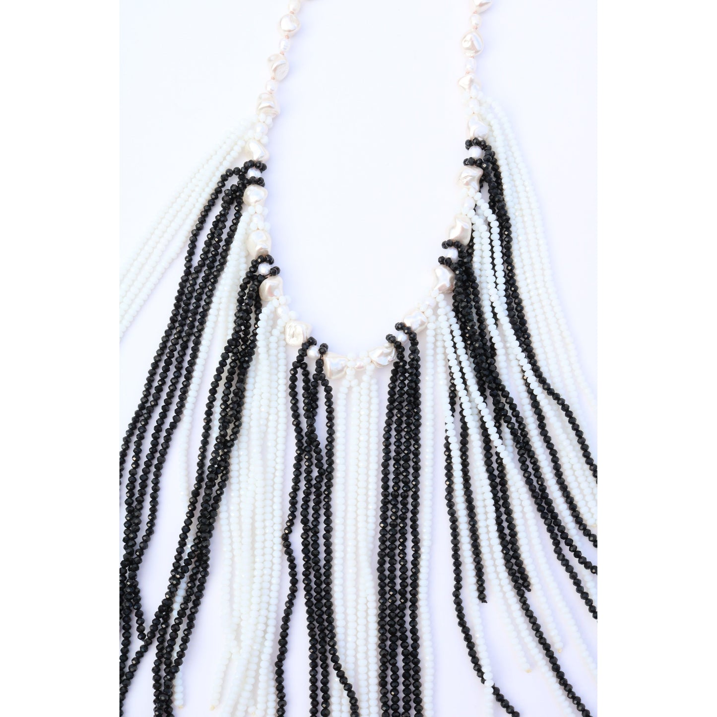 Black & White Crystal Fringe Necklace