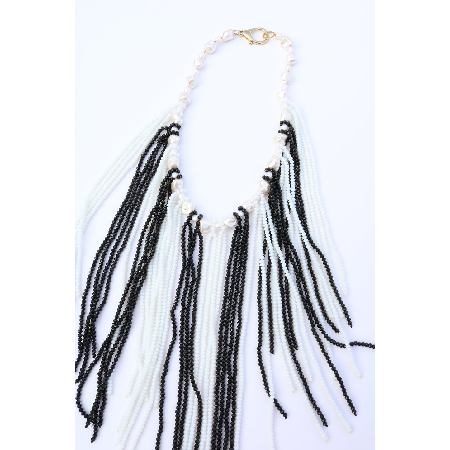 Black & White Crystal Fringe Necklace