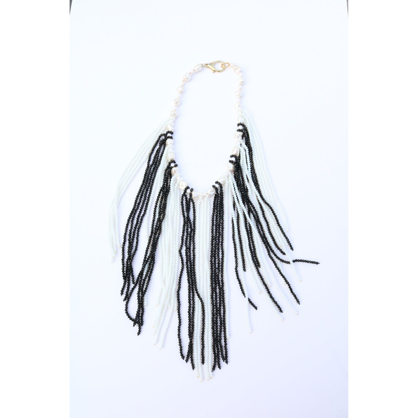 Black & White Crystal Fringe Necklace