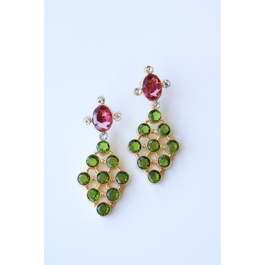 Rubelite + Peridot Trellis Gemstone Earrings