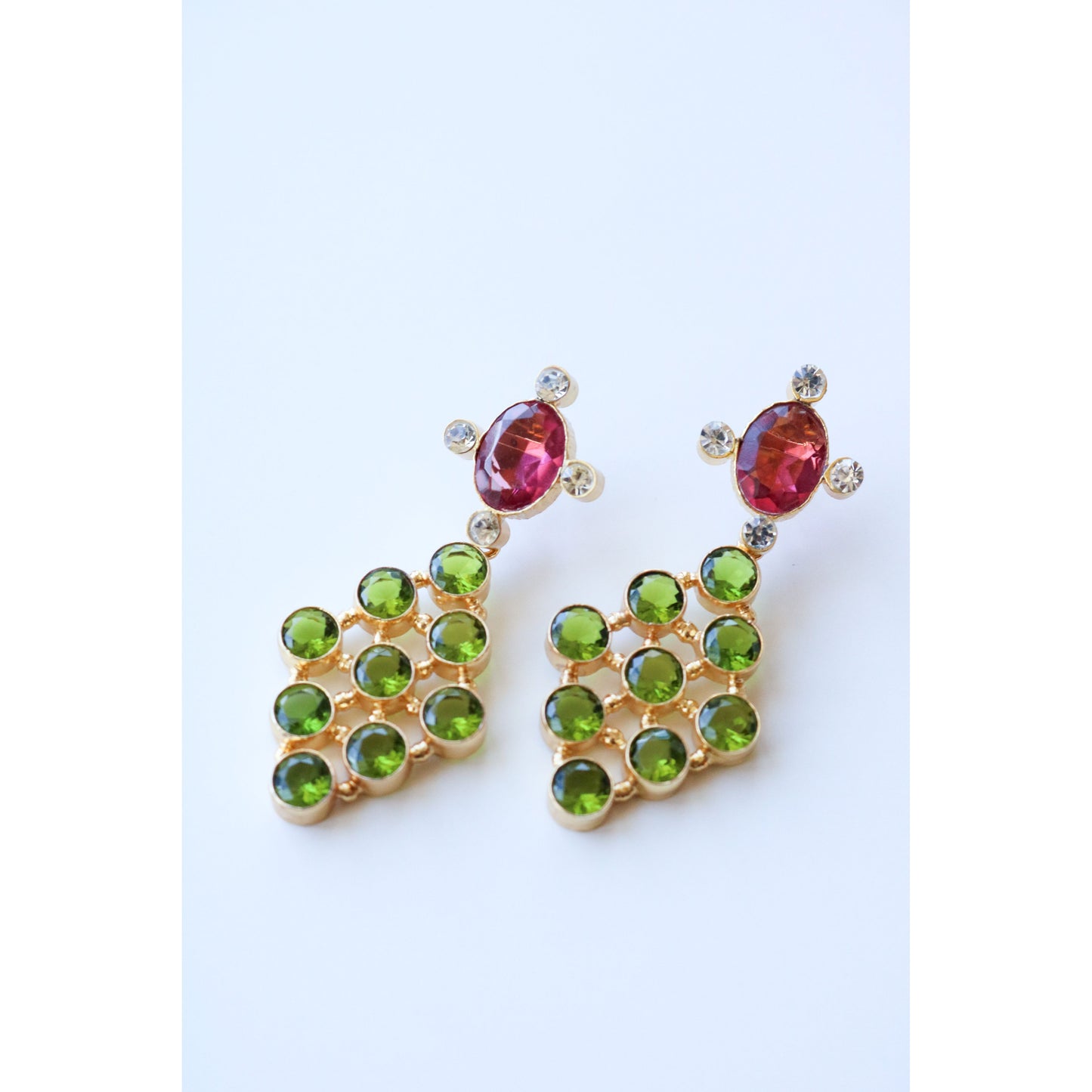 Rubelite + Peridot Trellis Gemstone Earrings