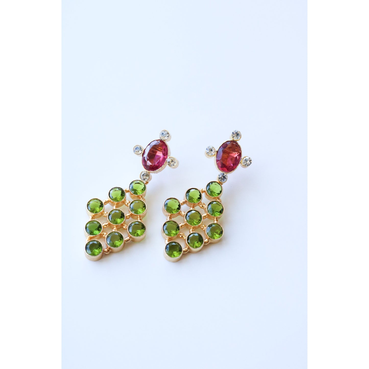 Rubelite + Peridot Trellis Gemstone Earrings