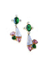 Multicolored gemstone earrings on a light blue background