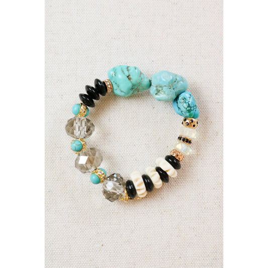 Turquoise + Onyx Bead Soup Bracelet