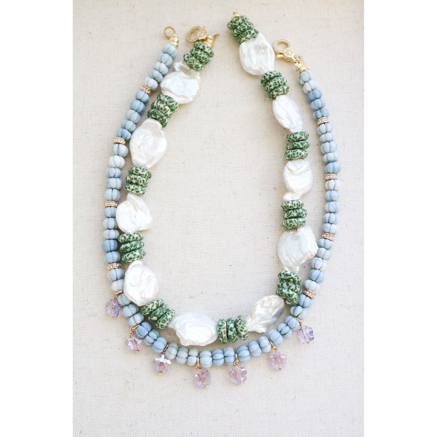 Baroque Coin Pearl + Ghanan Fused Glass Necklace