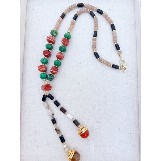 Red Carnelian Acorn Long Beaded Necklace