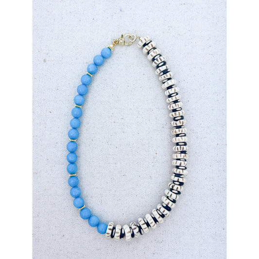 Black & Blue Carved Bone Necklace