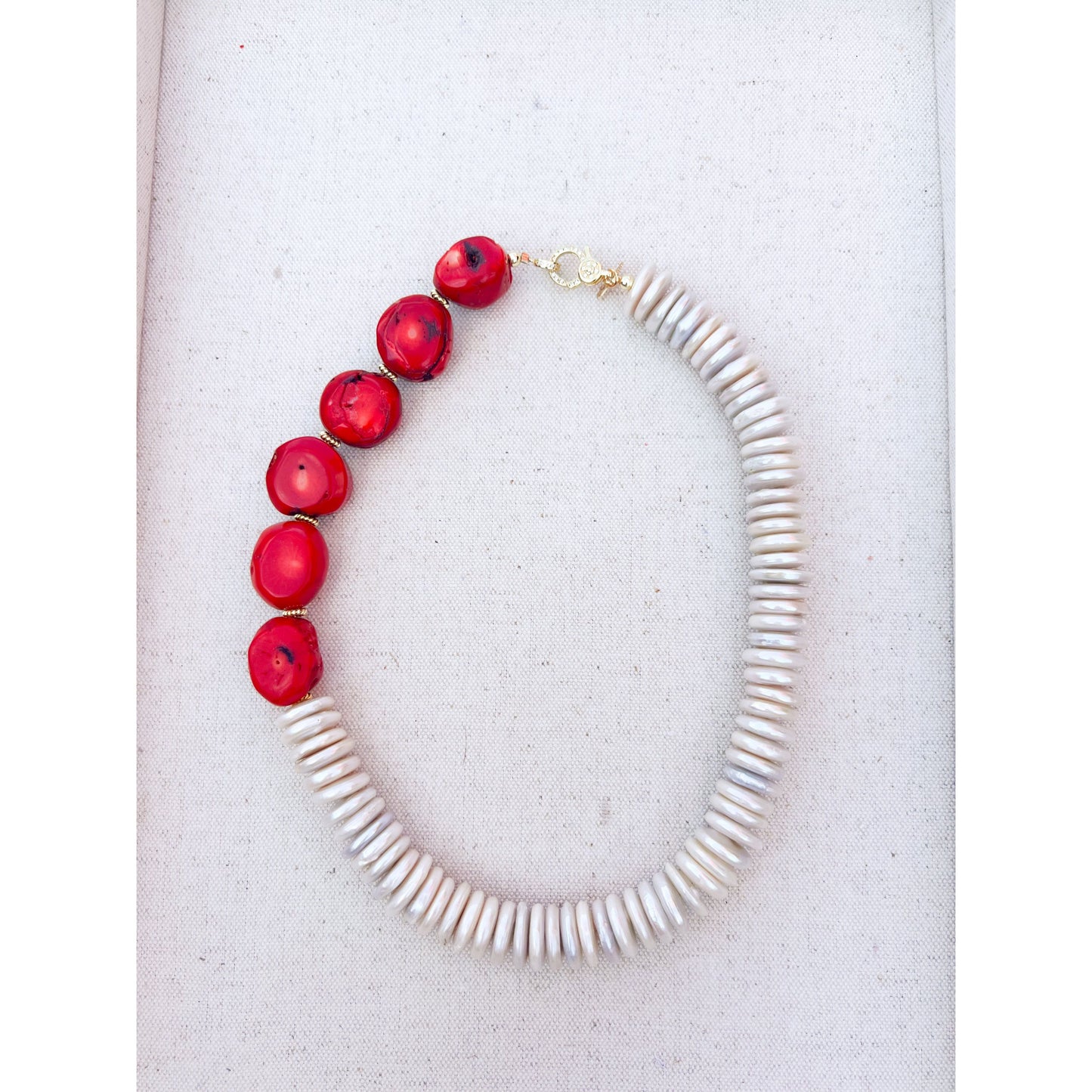 Red Coral + Coin Pearl Necklace