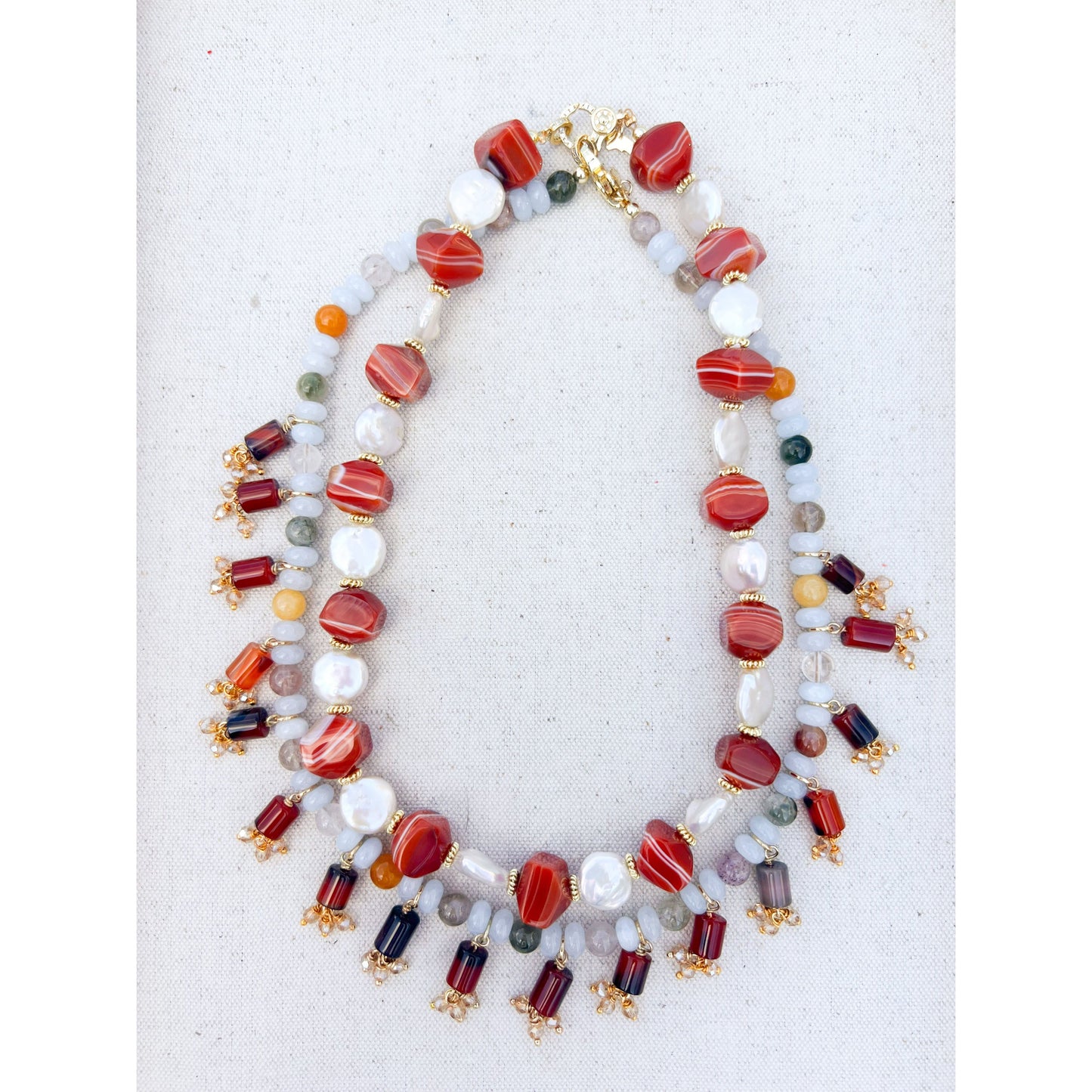 Red Carnelian + Coin Pearl Necklace