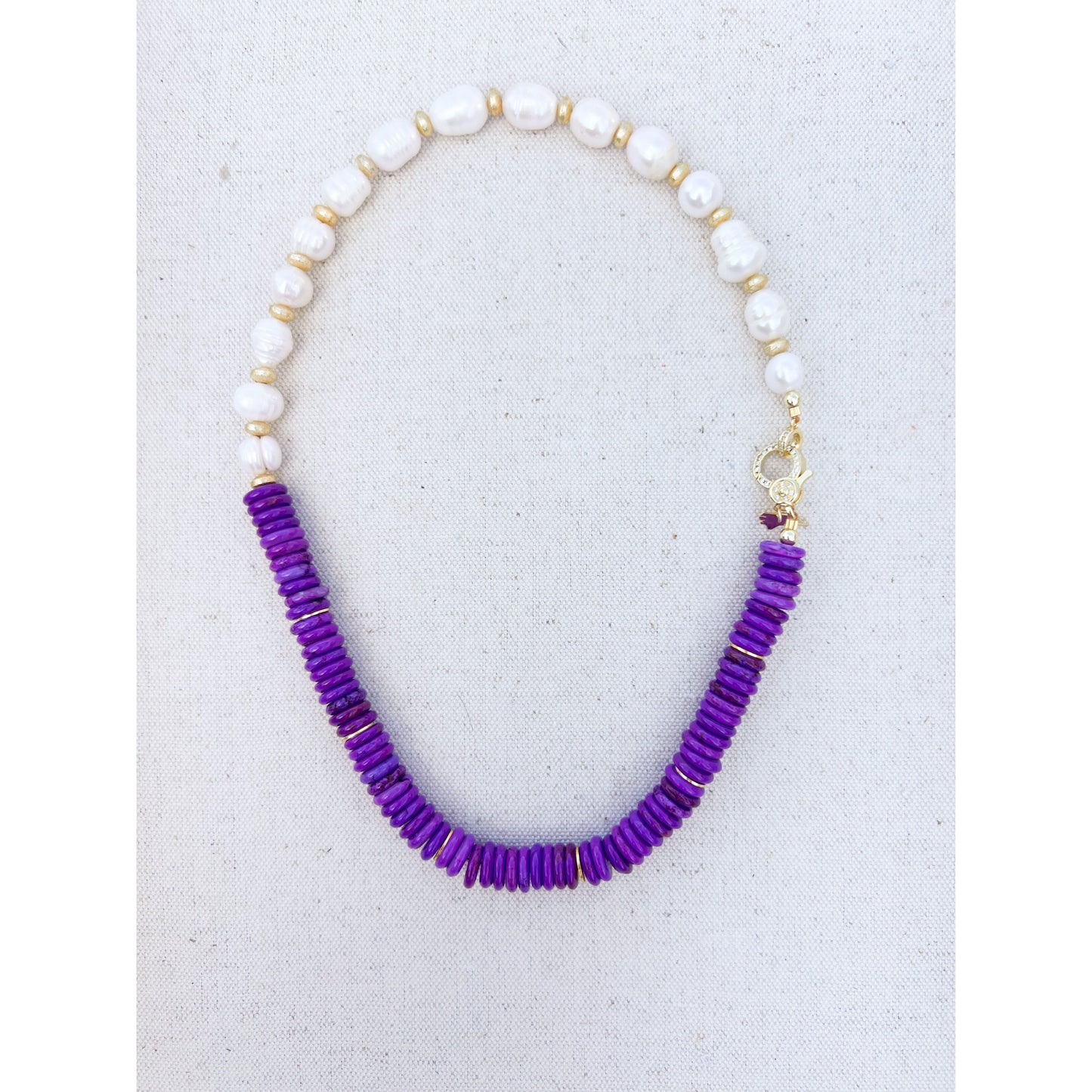 Pearl + Purple Jasper Beaded Necklace