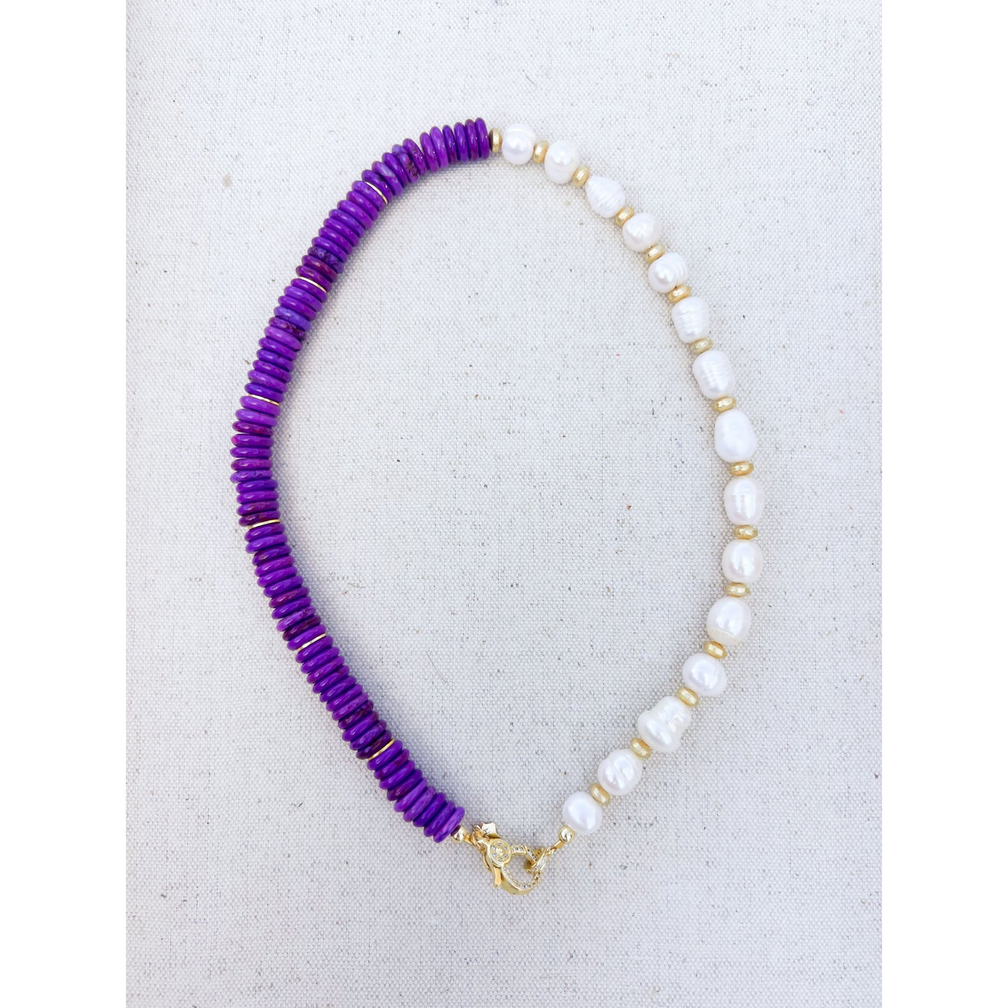 Pearl + Purple Jasper Beaded Necklace