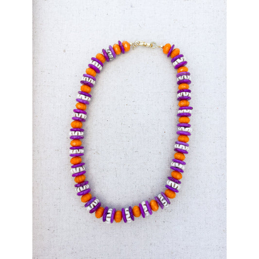 Purple & Orange Carved Bone Necklace