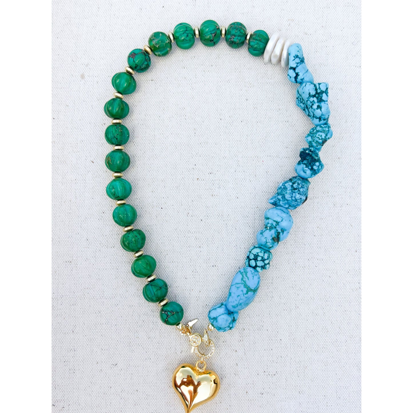 Turquoise + Carved Jasper Beaded Necklace