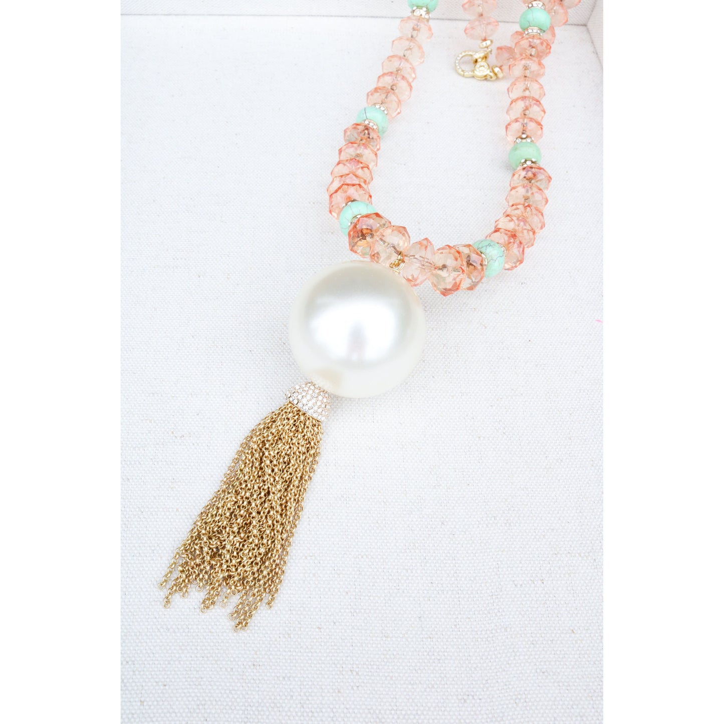 Peach Crystal Long Strand Necklace