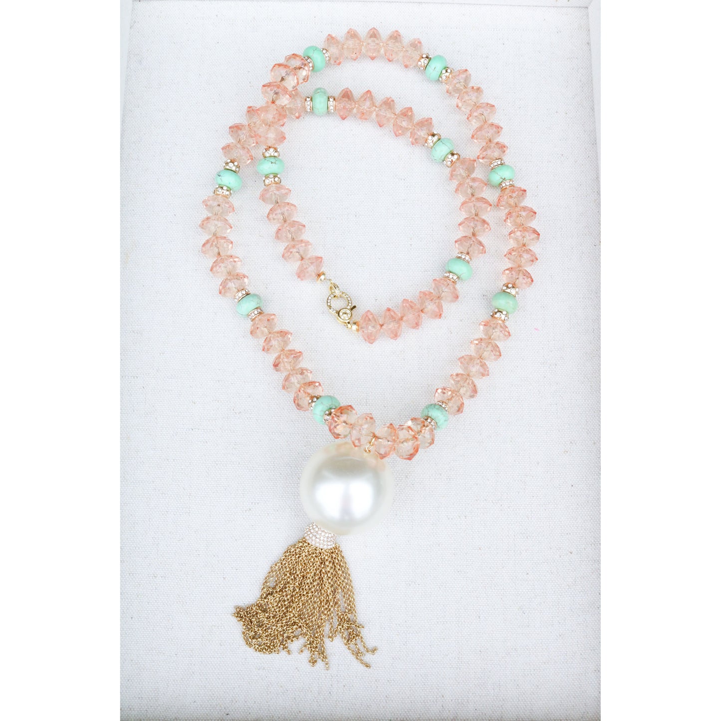 Peach Crystal Long Strand Necklace