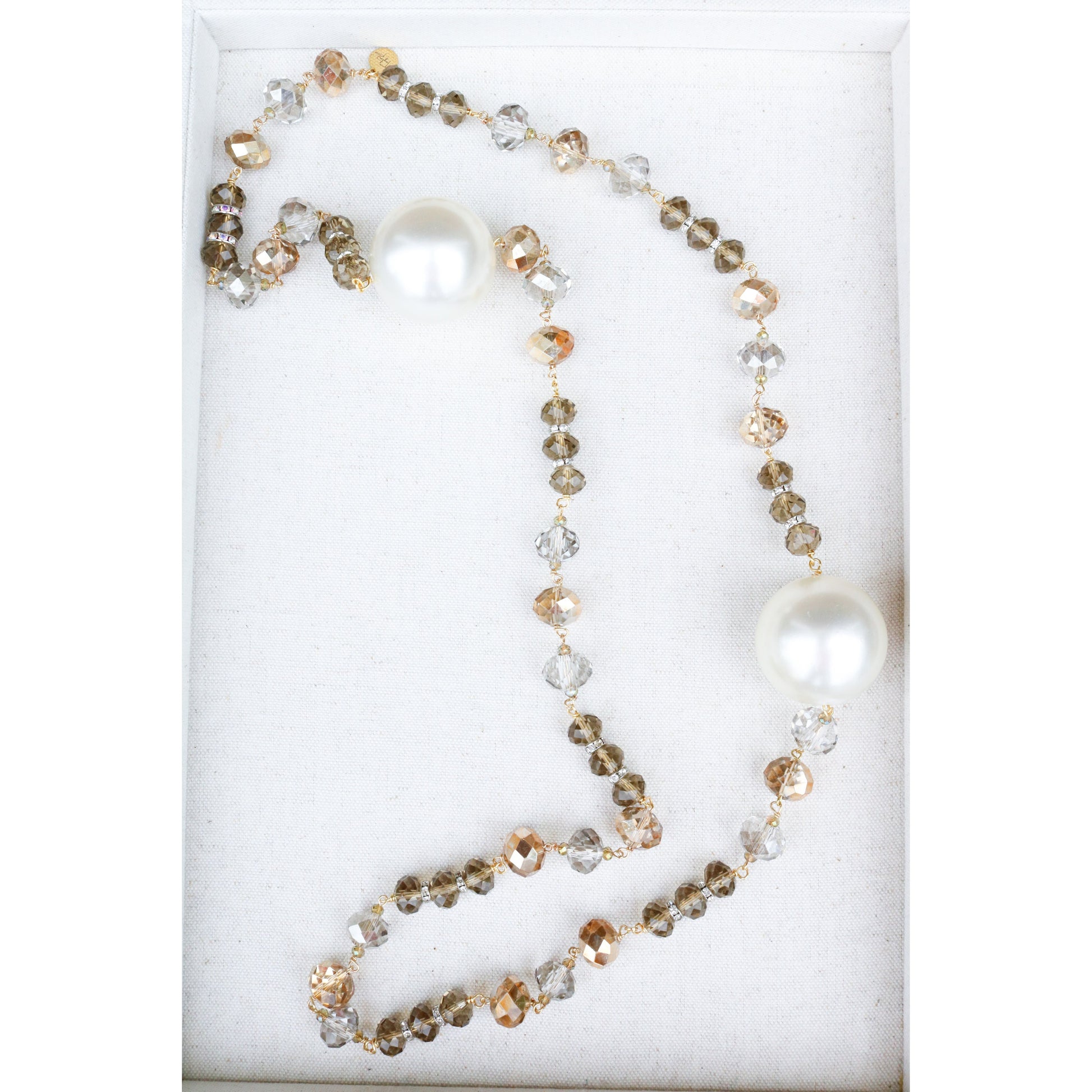 Crystal + Pearl Long strand Necklace