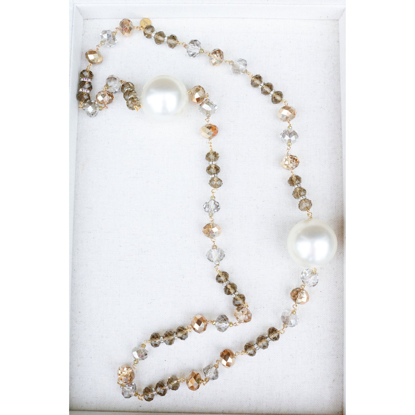 Crystal + Pearl Long strand Necklace