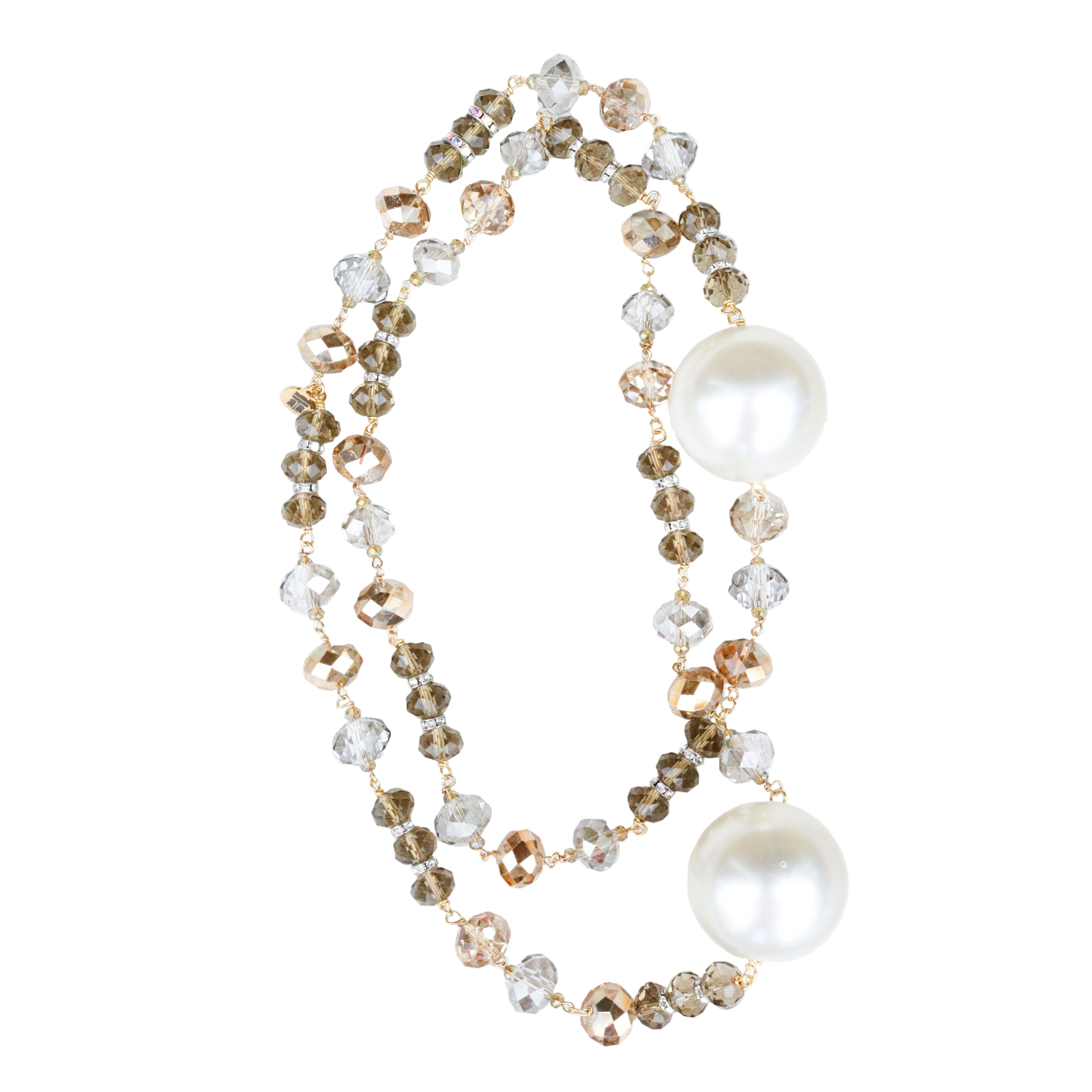 Crystal + Pearl Long strand Necklace