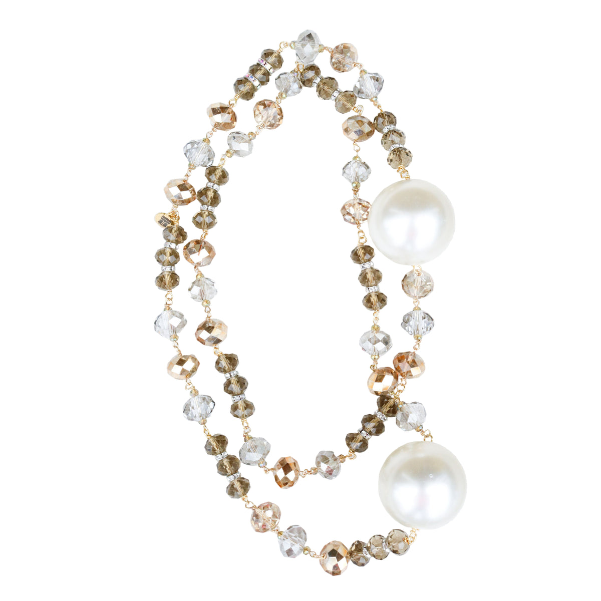 Crystal + Pearl Long strand Necklace